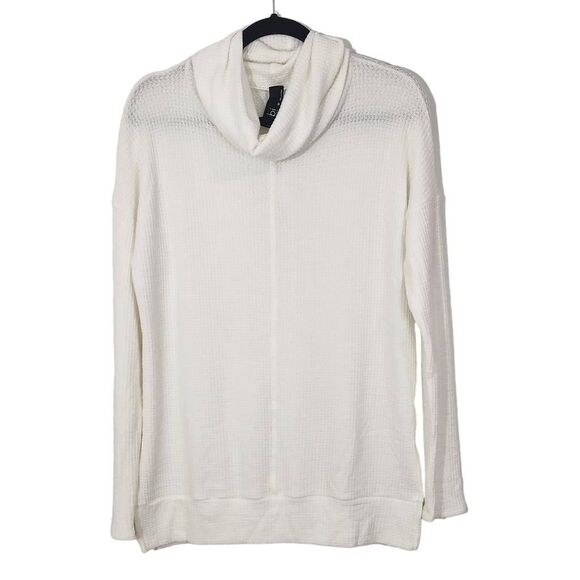 Bobi White Cowl Neck Waffle Knit Top NWT Medium Revolve Thermal Knit Comfy Top - Picture 1 of 12